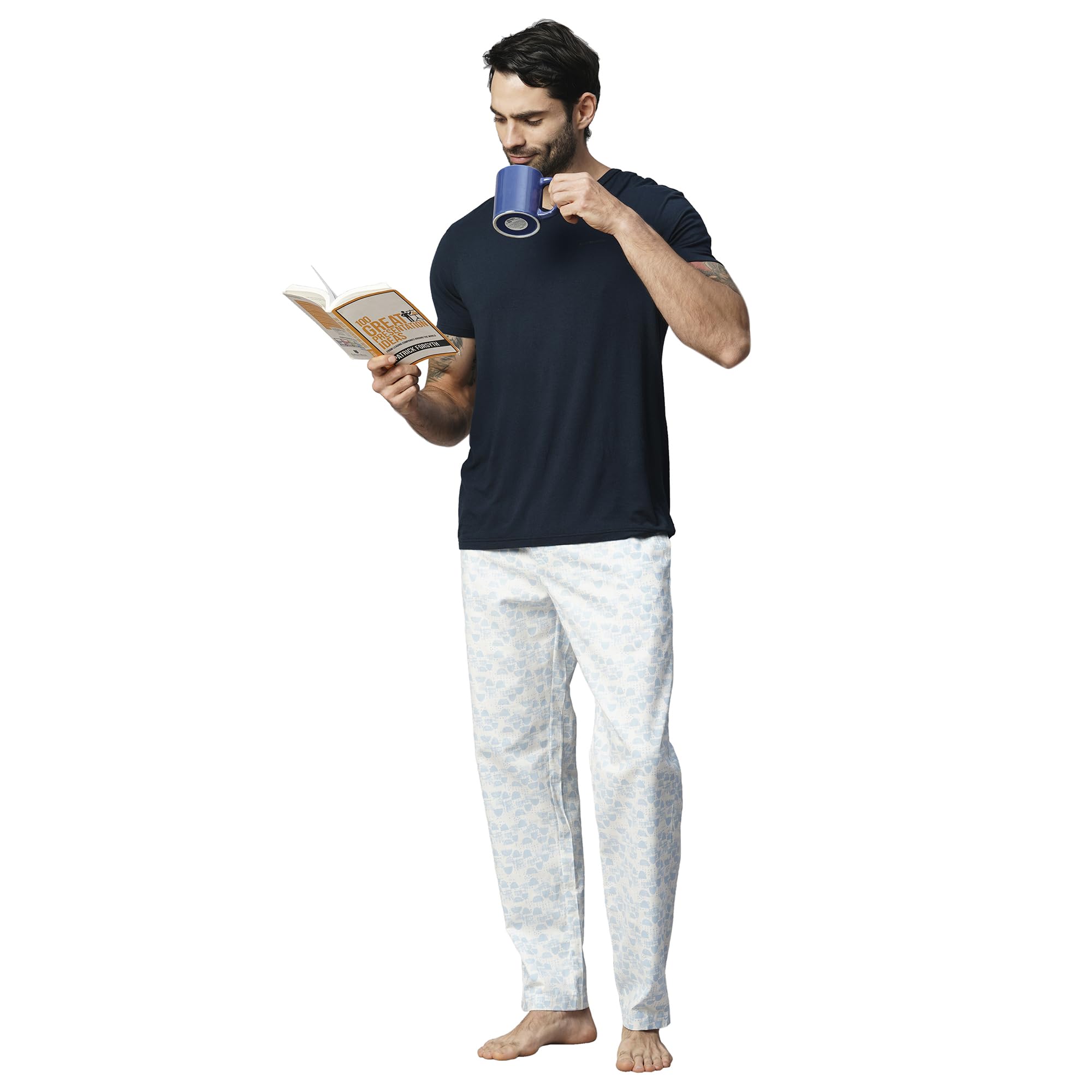 urban scottish Men's Pyjama - Regular Fit, 100% Cotton, Printed, Mid-Rise, Blue-picture-39
