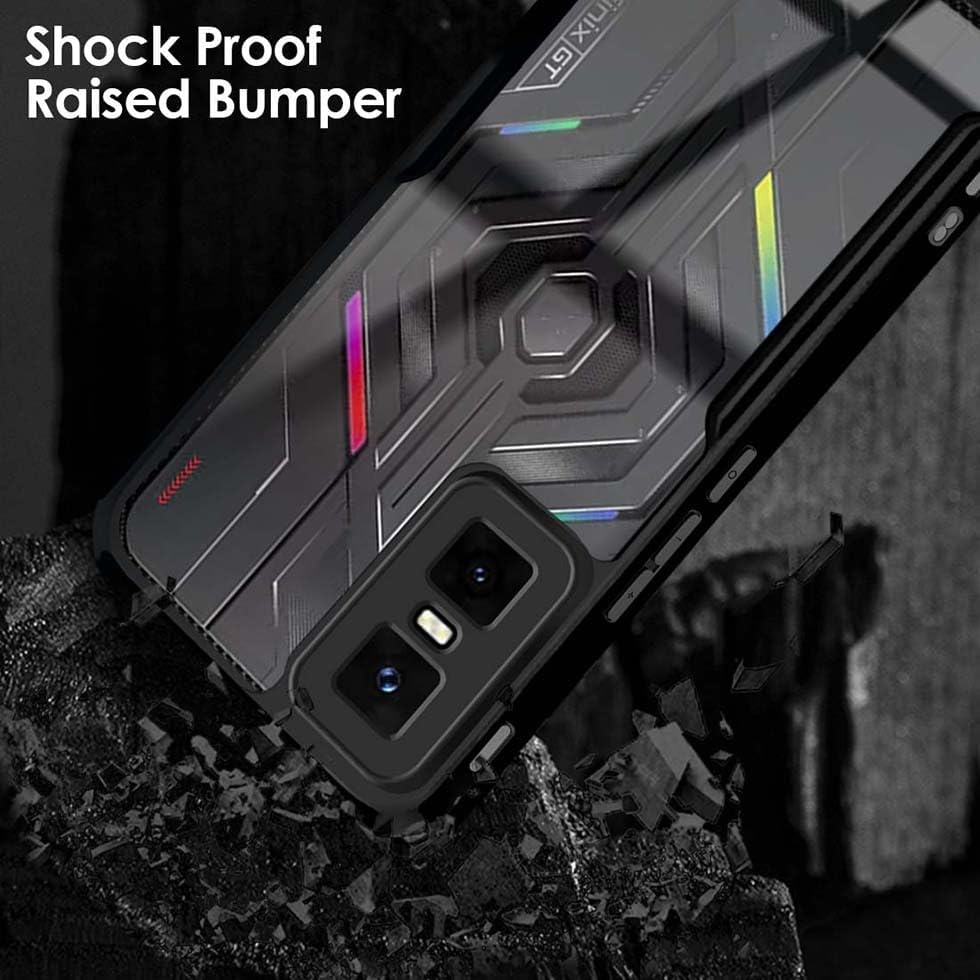 Image of Hybrid Back Cover for Infinix GT 30 Pro 5G | Infinix GT 30 5G, 360 Protection | Crystal Clear with Black Bumper | Camera Protection | Ultra Hybrid Transparent (Black Bumper)