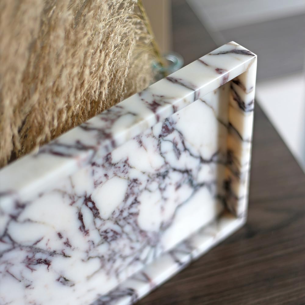 Luxurious Natural Marble Tray Hand Towel Organizer for Disposable Paper Napkins, Jewelry, Makeup Bathroom Vanity Sink Comestic Holder Bathtub Decorative Organizer Perfume Tray/Calacatta Viola