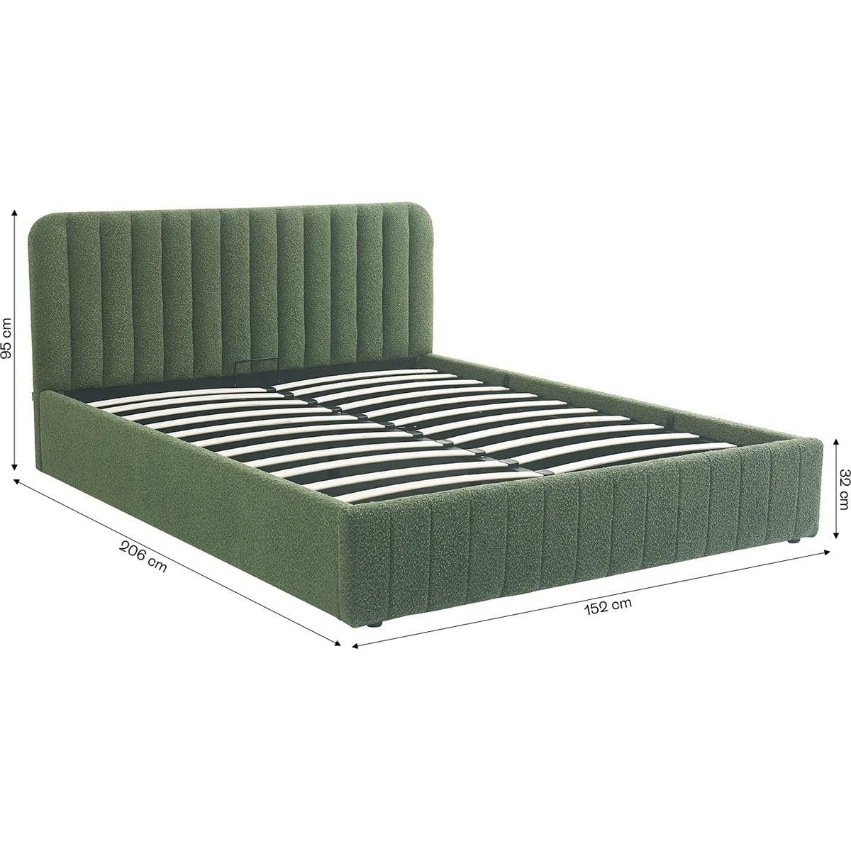 HOMIFAB Ensemble Lit Coffre Adulte 140x190cm avec tête de lit en Tissu bouclé Vert - Ava + Matelas Ressorts ensachés - Spring Elite
