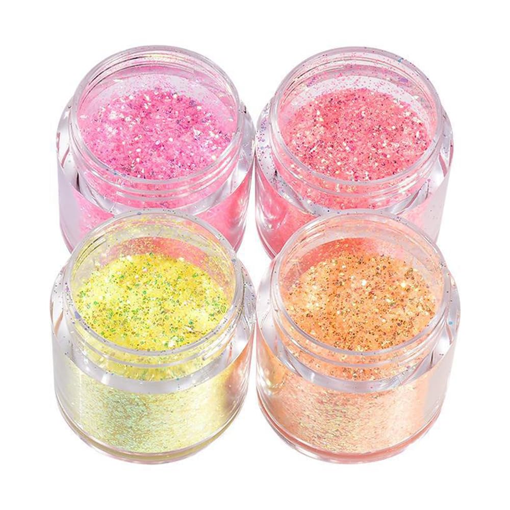 12 Farben Fluoreszierende Glitzer-Pailletten, Hex-Glitzer-Set für Gesicht und Körper, Glitzer-Accessoires für Nägel, Haare, Körper, Glitzer-Augen, Lippen, Körper, DIY-Basteln