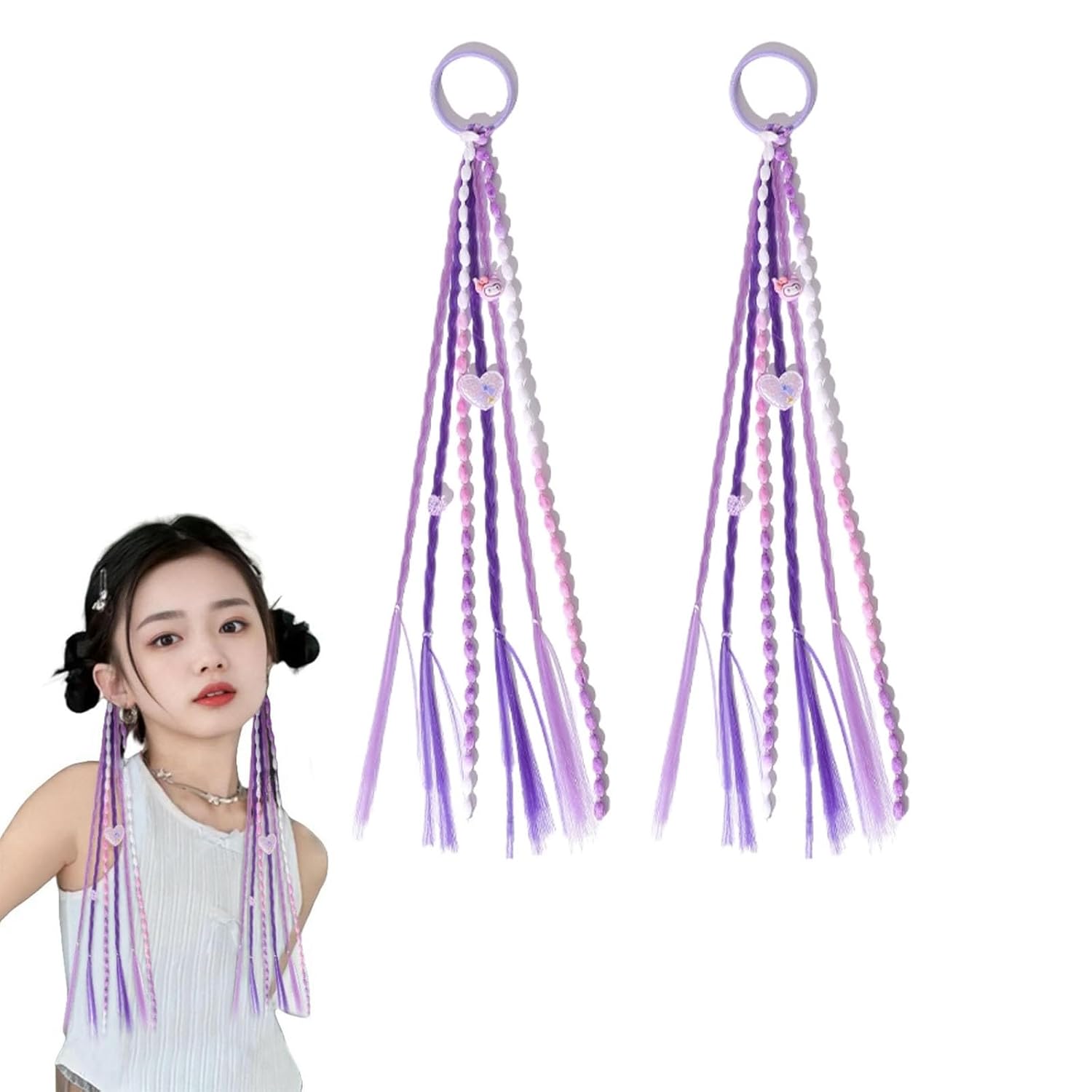 2Pcs Hair Accessories for Kids Girls, Cartoon Purple Hair Braids, Fun Hair Bands for Girls Kids, Birthday Party, Dance Party, Halloween Costume, DIY Fashion Hairstyle