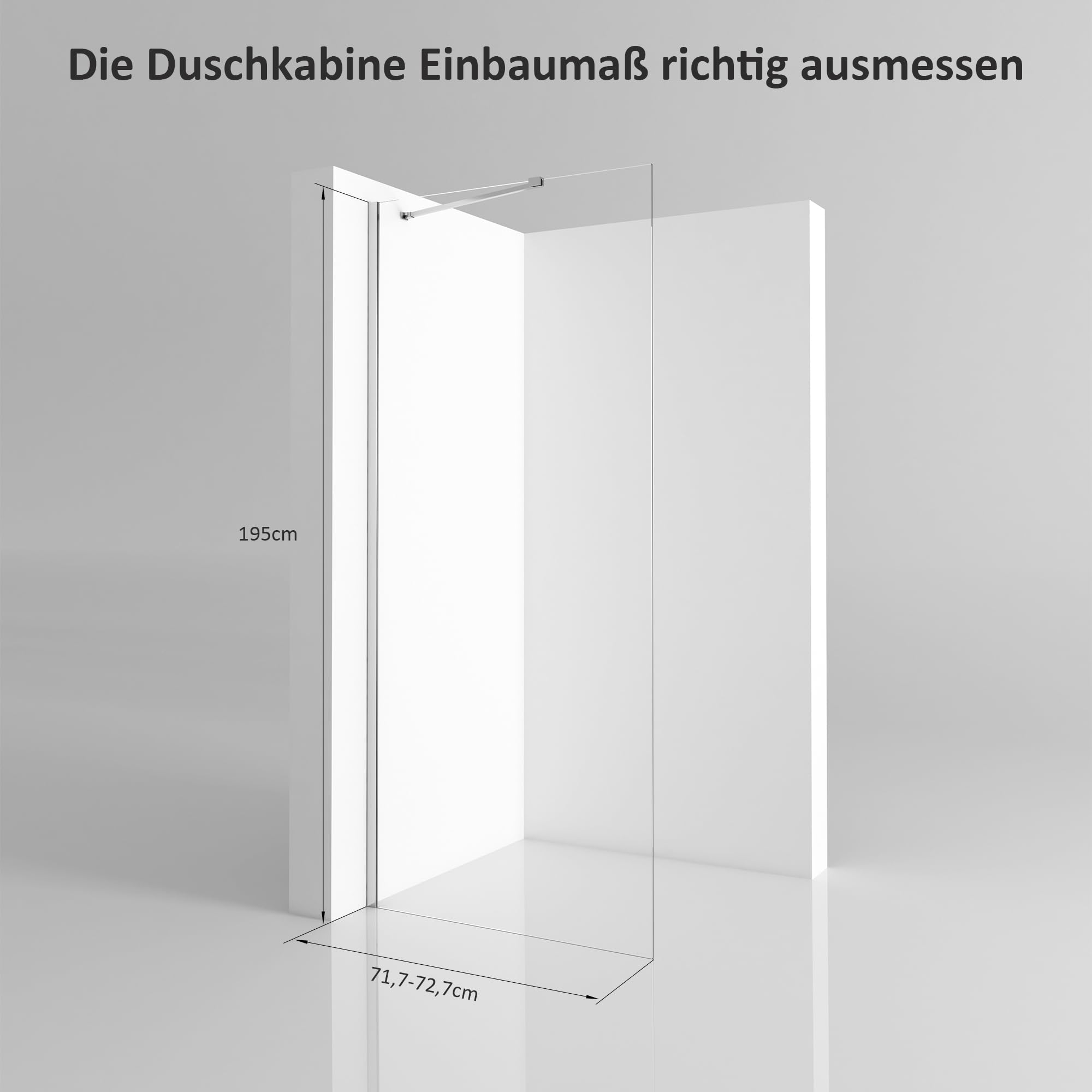 Walk in Duschkabine Seitenwand 75x195cm Walk-in fester Segment Duschwand Duschabtrennung Sicherheitsglas, Begehbare mit 6mm Nano ESG Glas, Duschtrennwand Höhe 195cm