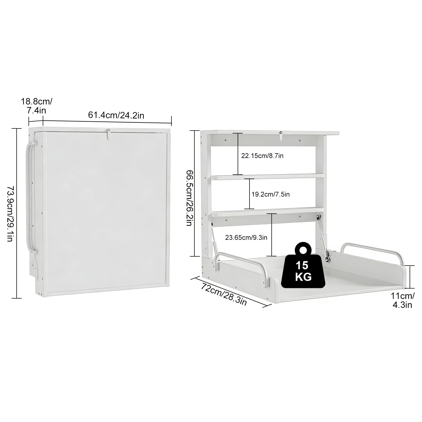 MSFE Wickelkommode Wickeltisch Klappbar, Baby Changing Table Wandwickeltisch mit 3 Regalfächern, Holz weiß