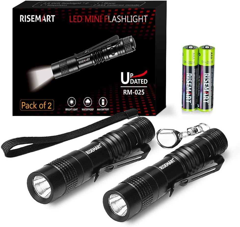 RISEMART Super Small Mini Flashlight AAA XPE-R3 100 Lumens Ultra Bright LED Pen Light Pocket Clip Tactical Torch Lamp (3.5inch 2pack)