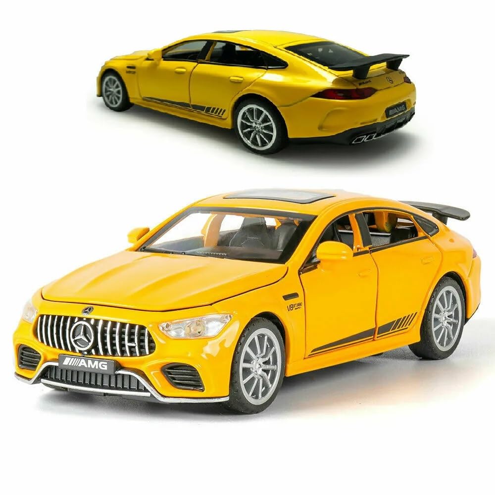 ARNIYAVALA 1/32 Benz AMG GT63 Model Car Alloy Diecast Pull Back Toy Car with Sound and Light Door Can Be Opened Toy Vehicle for Kids Gift (A_Yellow)