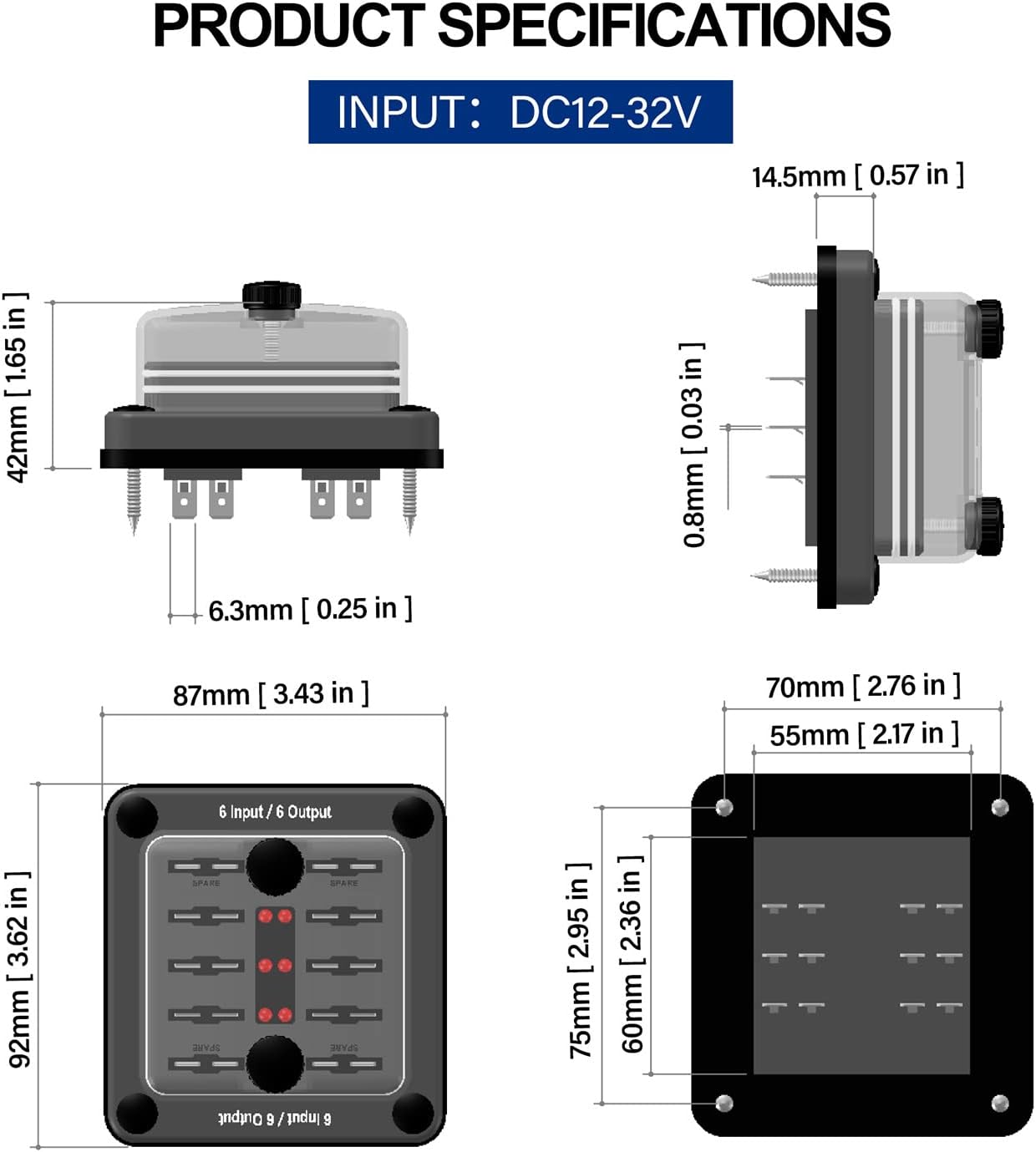Bundle of WUPP 6 Circuits with Negative Bus Fuse Bock and WUPP 6 Circuit Marine Fuse Box with IP66 Waterproof Protection Cover : Automotive