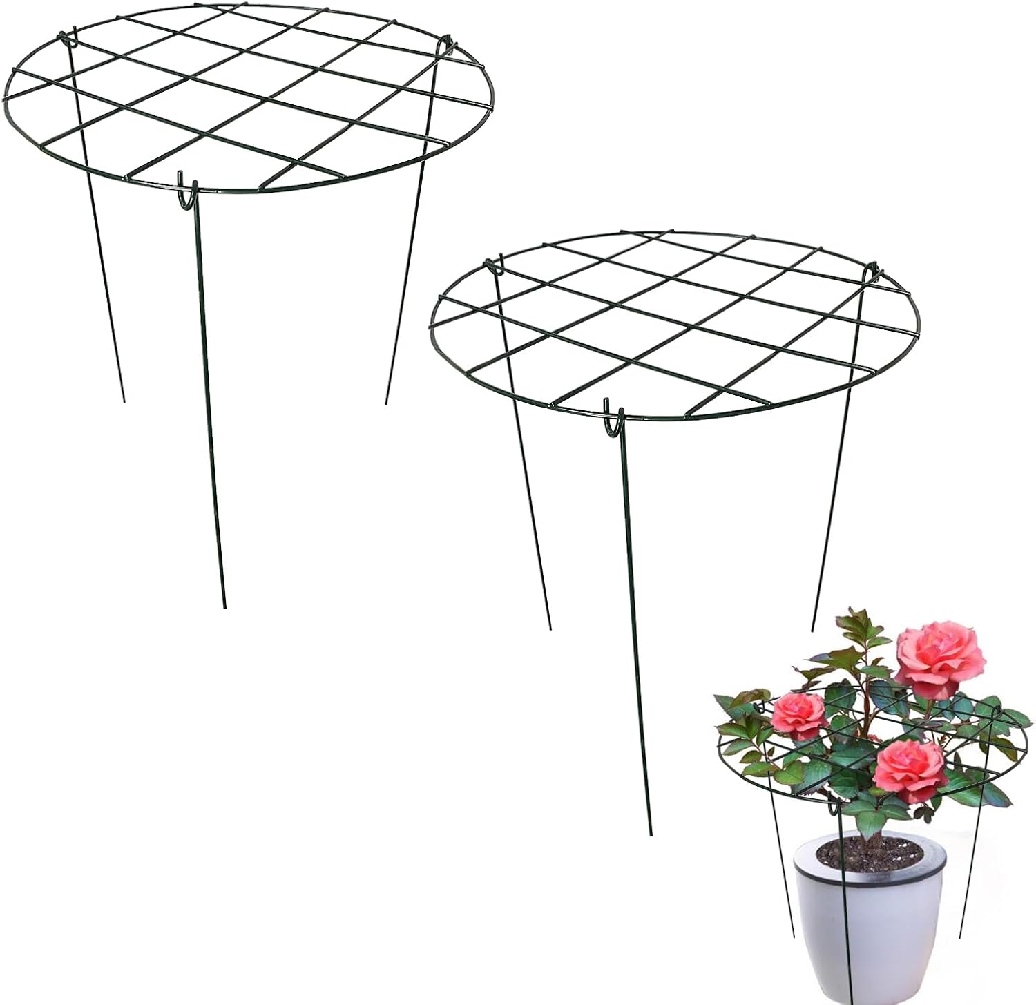 2 Pack Round Peony Cages and Supports Grow Through Grid Plant Brace,24 inch Heigh Plant Support Stake for Small Plant Flower Vegetable (2pcs 24“)