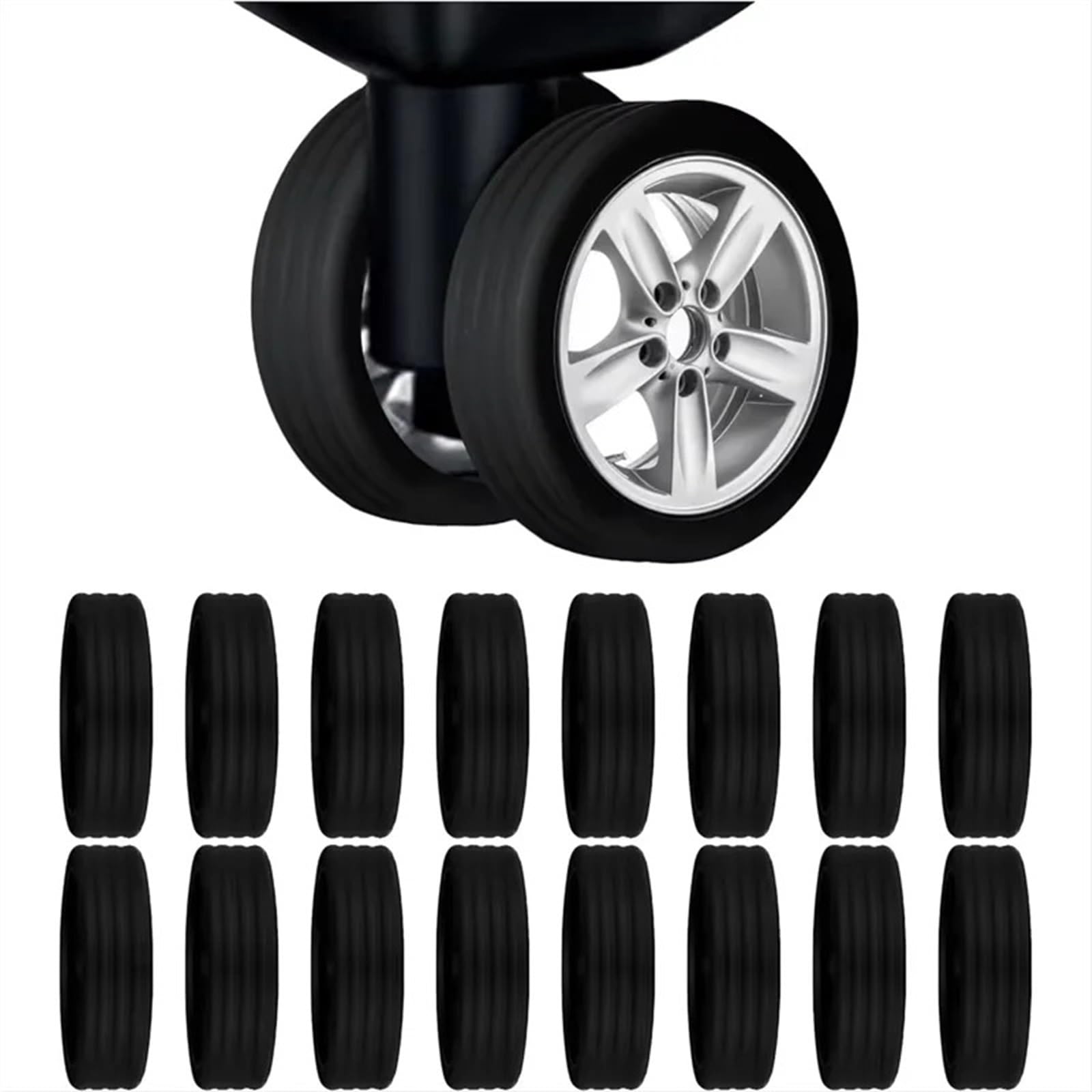 Fundas para Ruedas de Equipaje Protector de Ruedas Silicona con Textura Gruesa for Equipaje, Accesorios Cubierta Viaje for Reducir el Ruido, 4-60 Uds para Ruedas Equipaje Viaje(Black B,48pcs)