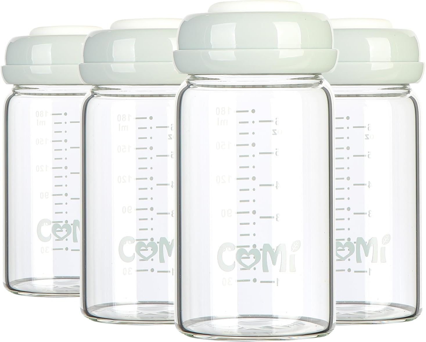 COMI Glass Storage Bottle 6oz with 4 Gray Lids
