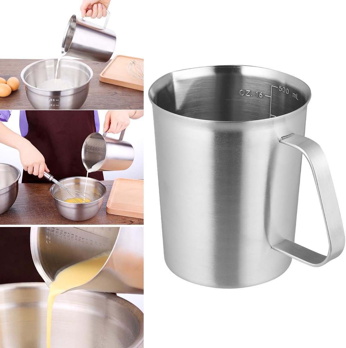 Stainless Steel Baking Cup with Scale 500ml Liquid Measuring Cup Silver Kitchen Utensil for Baking and Cooking Home Use