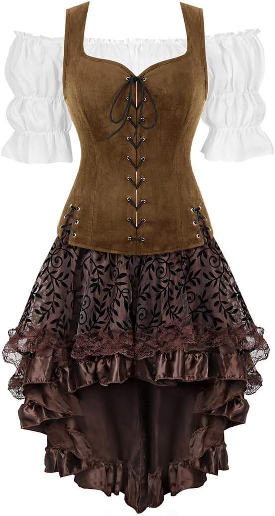 frawirshau Pirate Costume Women Corset Vest Renaissance Costume Vest Gothic Medieval Peasant Blouses Dress Bodice Outfit