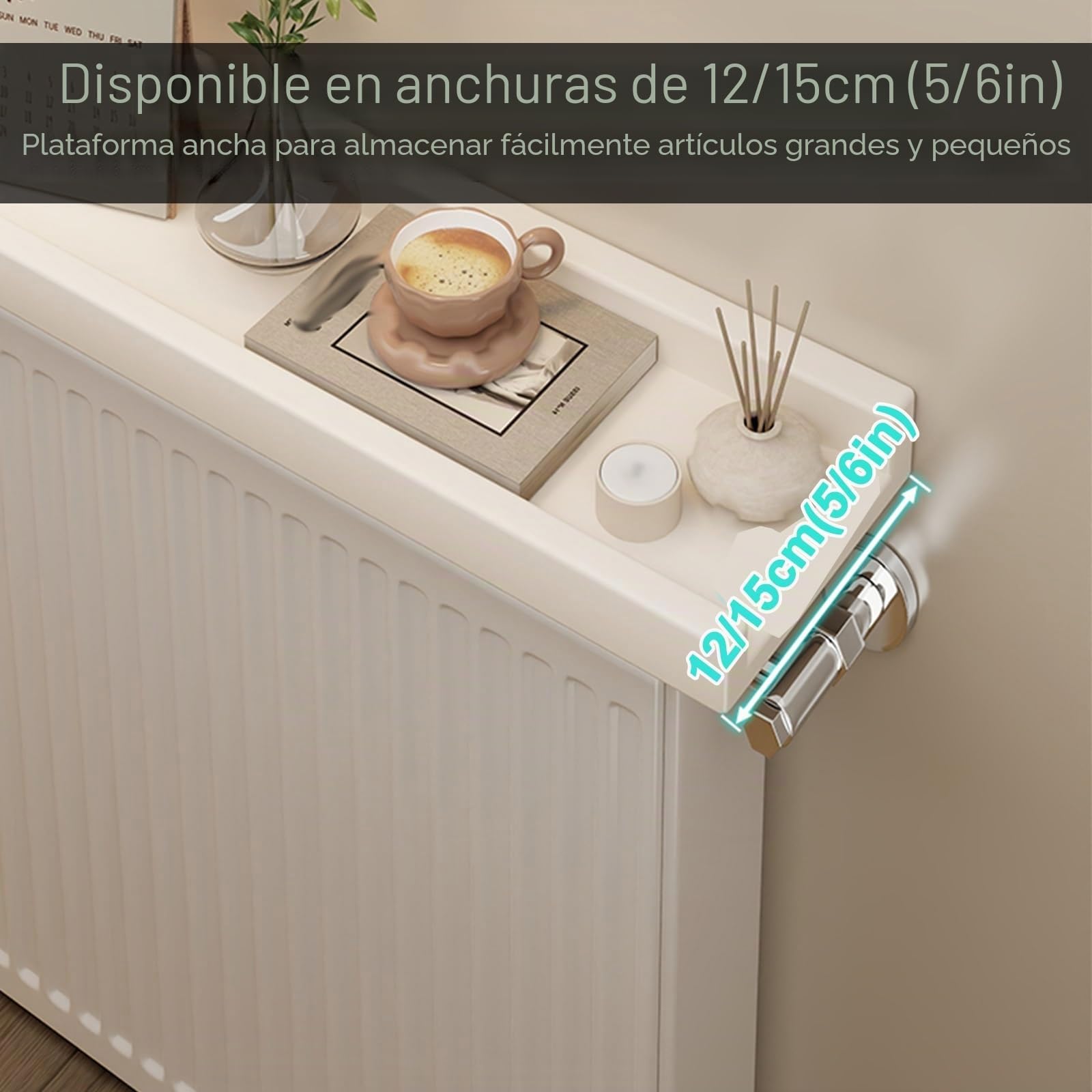 Balda Radiador de Pared de MDF, Cubreradiador, Baldas Flotantes Pared, Bordes Elevados para Evitar Caídas, para El Hogar, Sala de Estar, Dormitorio, Capacidad de Carga 25 Kg(White,90*12cm/35*5in)