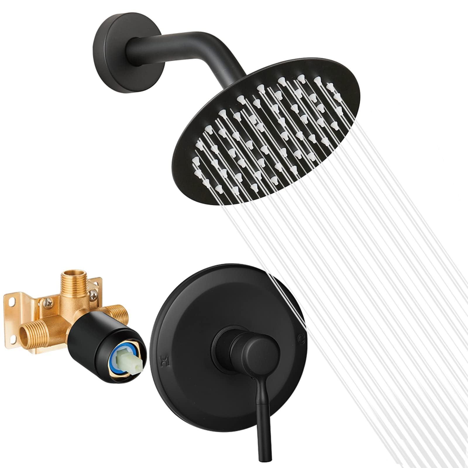 Juego completo de cabezal de ducha y grifo negro con válvula de ducha con cabezal de ducha de alta presión de 6 pulgadas, kit de moldura Regaderas para Baño Modernas