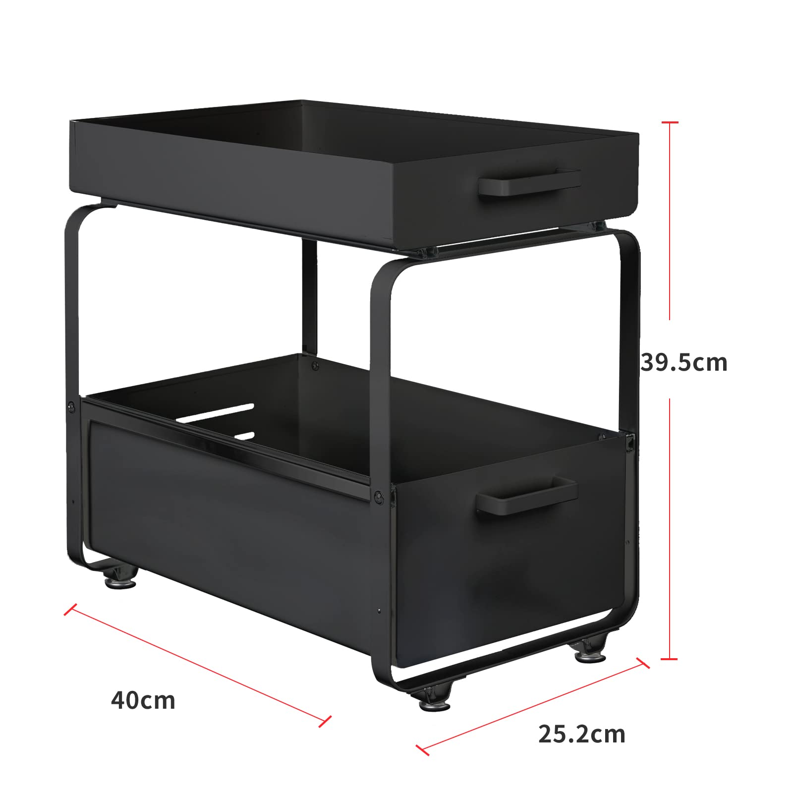 Cesta de almacenamiento deslizante de 2 niveles, cajón organizador, portaespecias, cesta corredera bajo fregadero, estante de almacenamiento para encimera de cocina, despensa (40 x 25,5 x 39,5 cm)