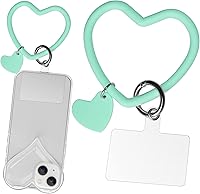 Vista 17 de Correa de silicona en forma de corazón para teléfono, correa de muñeca para teléfono celular con soporte para llavero, universal compatible