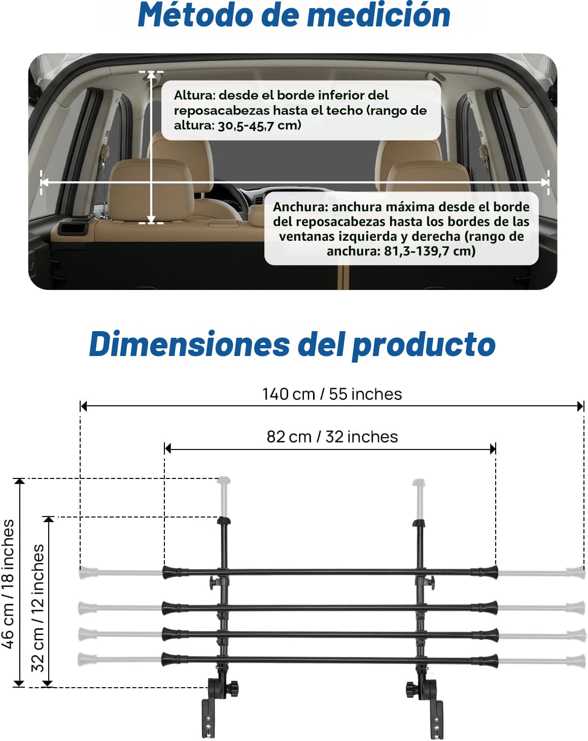 JOYTUTUS Rejilla Coche Perros Hecho de Aluminio Protector para Maletero Barrera de Seguridad Universal para la mayoría de los Coches 32-53CM * 85-145CM