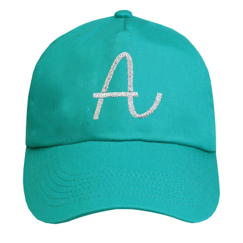 TeddyT's Personalised Girl's Teal & Silver Initial Baseball Cap Sun Hat (5-10 Years)