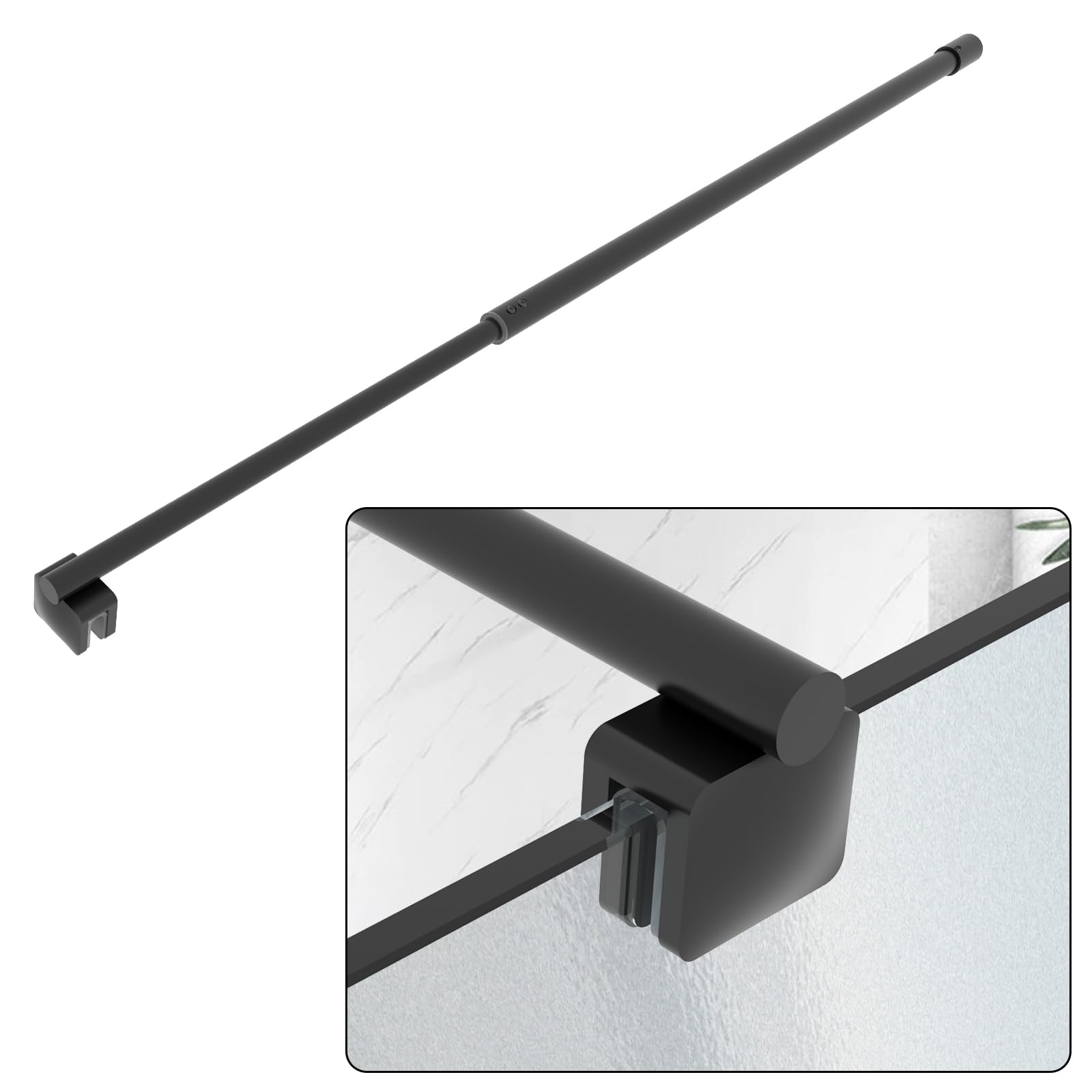 Barra de soporte de vidrio para puerta de ducha, barra de soporte telescópica de acero inoxidable de pared a vidrio para vidrio de 6 mm a 10 mm de grosor, barra de soporte de panel fijo para puerta de