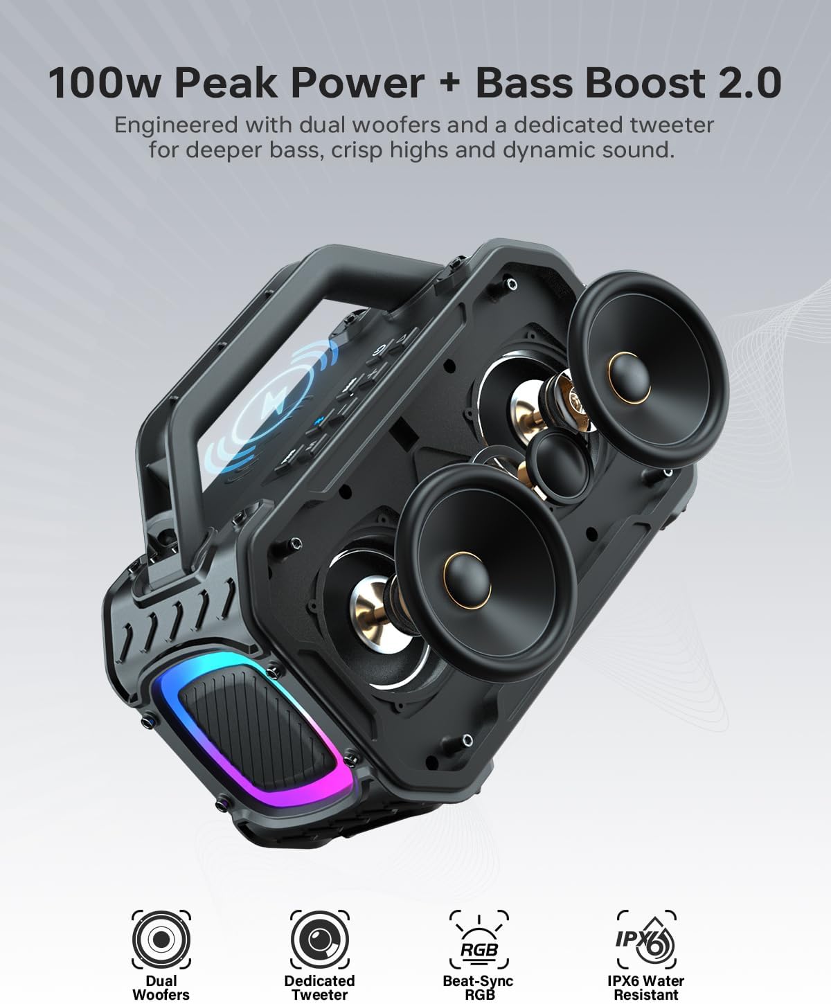 Energizer Outdoor Bluetooth Speakers, 100W Peak Portable Wireless Speaker