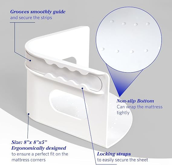 Bed Sheet Holder, Fitted Sheet Clips with Lock Strips - Heavy Duty Bed Sheet Corner Fastener Keep Sheets Firm & Tight, Bed Sheet Holder Straps Fit Any Bed, No More Loose Sheets, Easy Installation