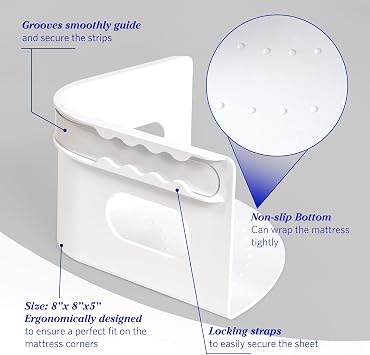 Bed Sheet Holder, Fitted Sheet Clips with Lock Strips - Heavy Duty Bed Sheet Corner Fastener Keep Sheets Firm & Tight, Bed Sheet Holder Straps Fit Any Bed, No More Loose Sheets, Easy Installation