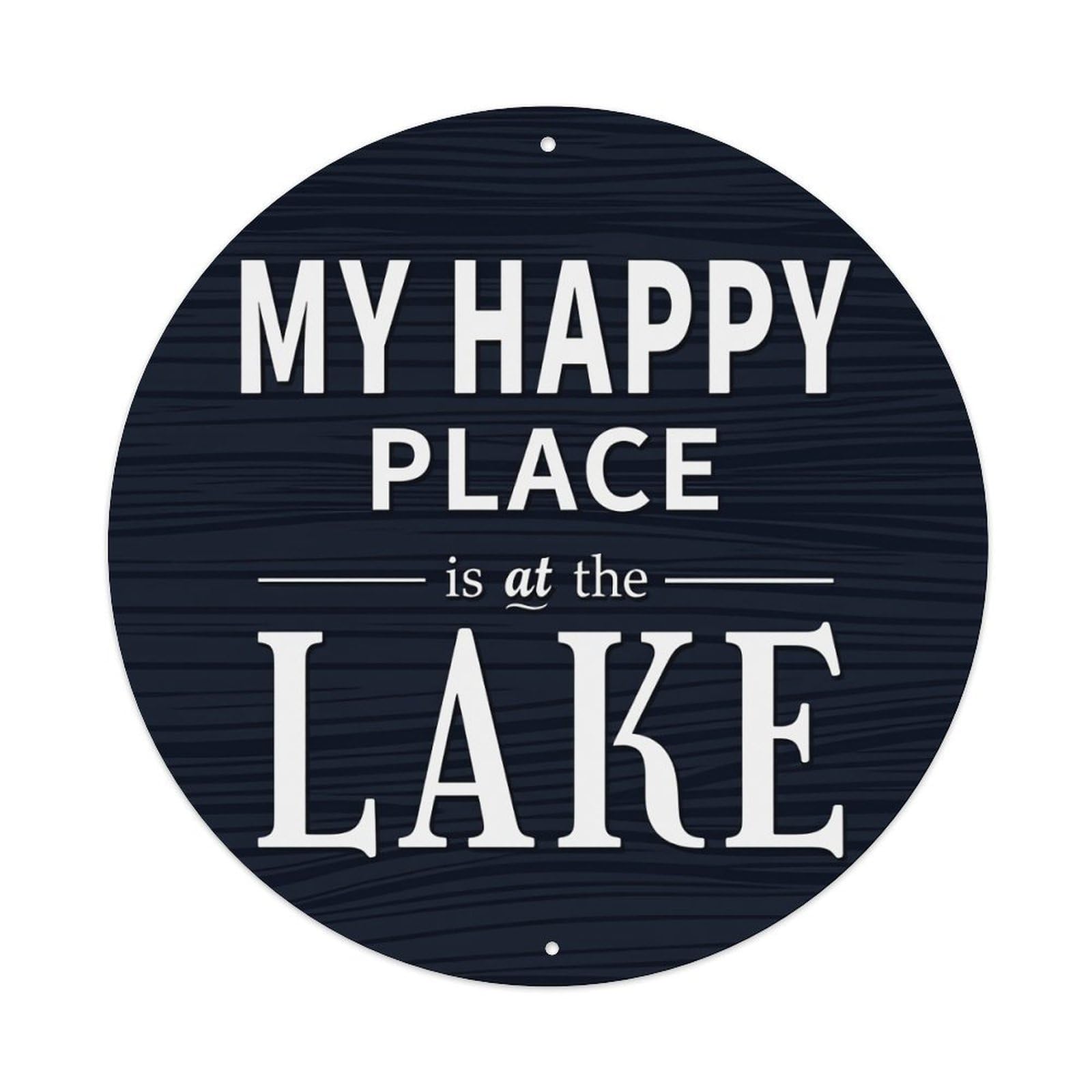 Wmlzdnwr Vintage My Happy Place Is At The Lake Round Tin Sign,Retro Wall Art,Metal Poster For Home, Bar, Garage, Cafe, Rustic Indoor & Outdoor Decor, 8X8 Inches