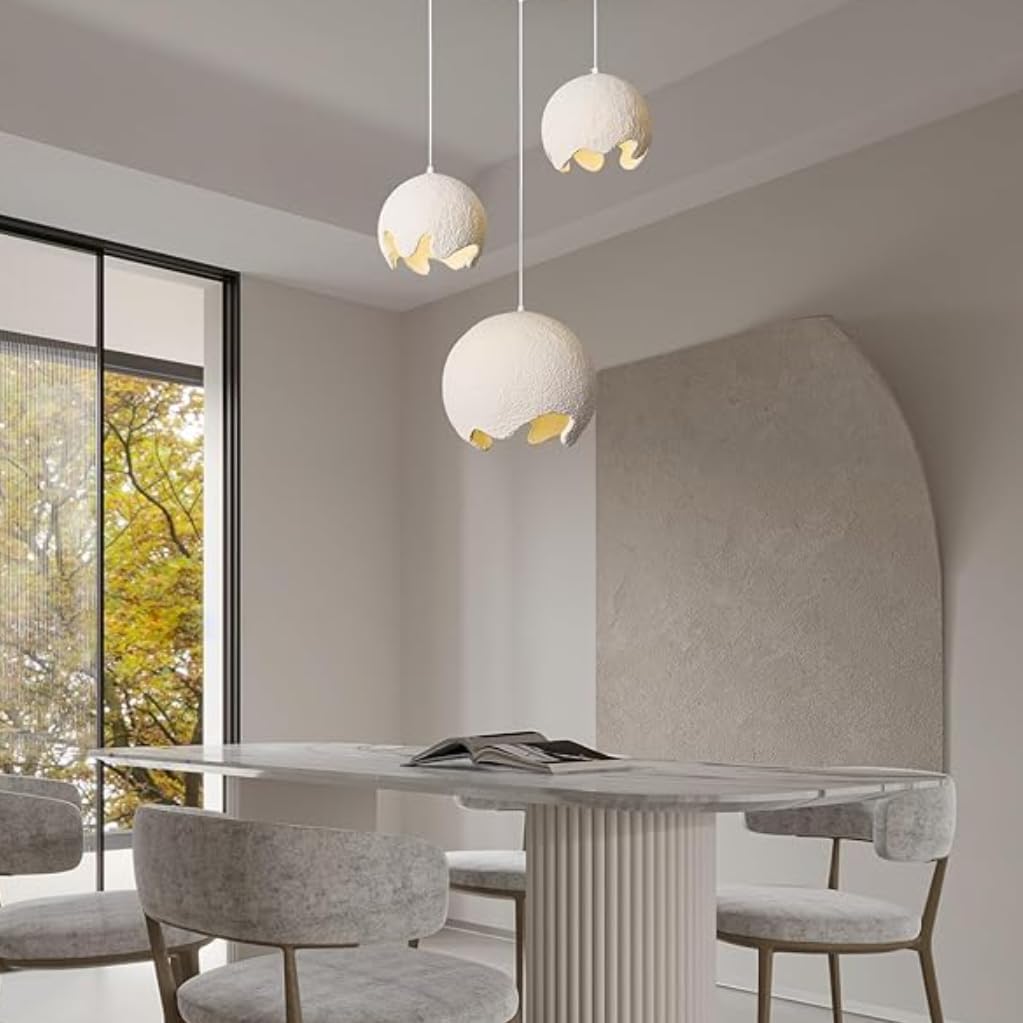 Modern White Pendant Lighting for Kitchen Island Concrete Cement Look Pendant Lamp Wabi Sabi Dining Room Light Scandinavian Chandelier Industrial Dome Hanging Ceiling Light - 7.4"