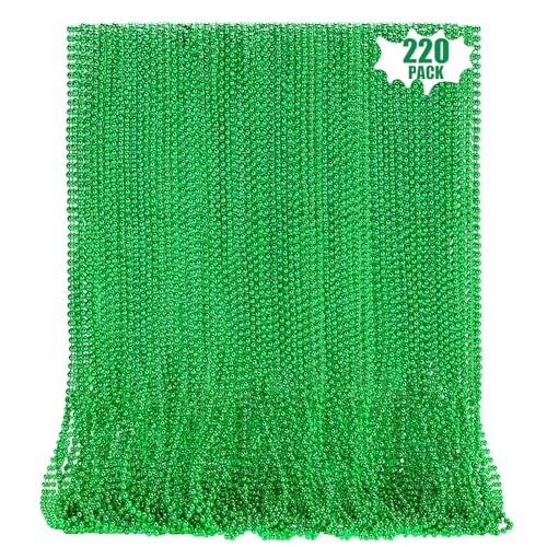 LINSIRON 220PCS Green St. Patricks Day Beads Necklace 33 Mardi Gras Beads