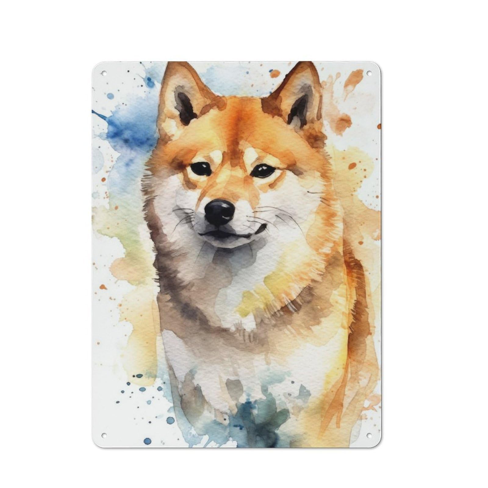 Junmoney Shiba Inu Watercolor For Garden Room Or Summerhouse, Retro Tin Sign 40X30cm, Suited To Wall Displays In Garden Rooms And Summerhouses
