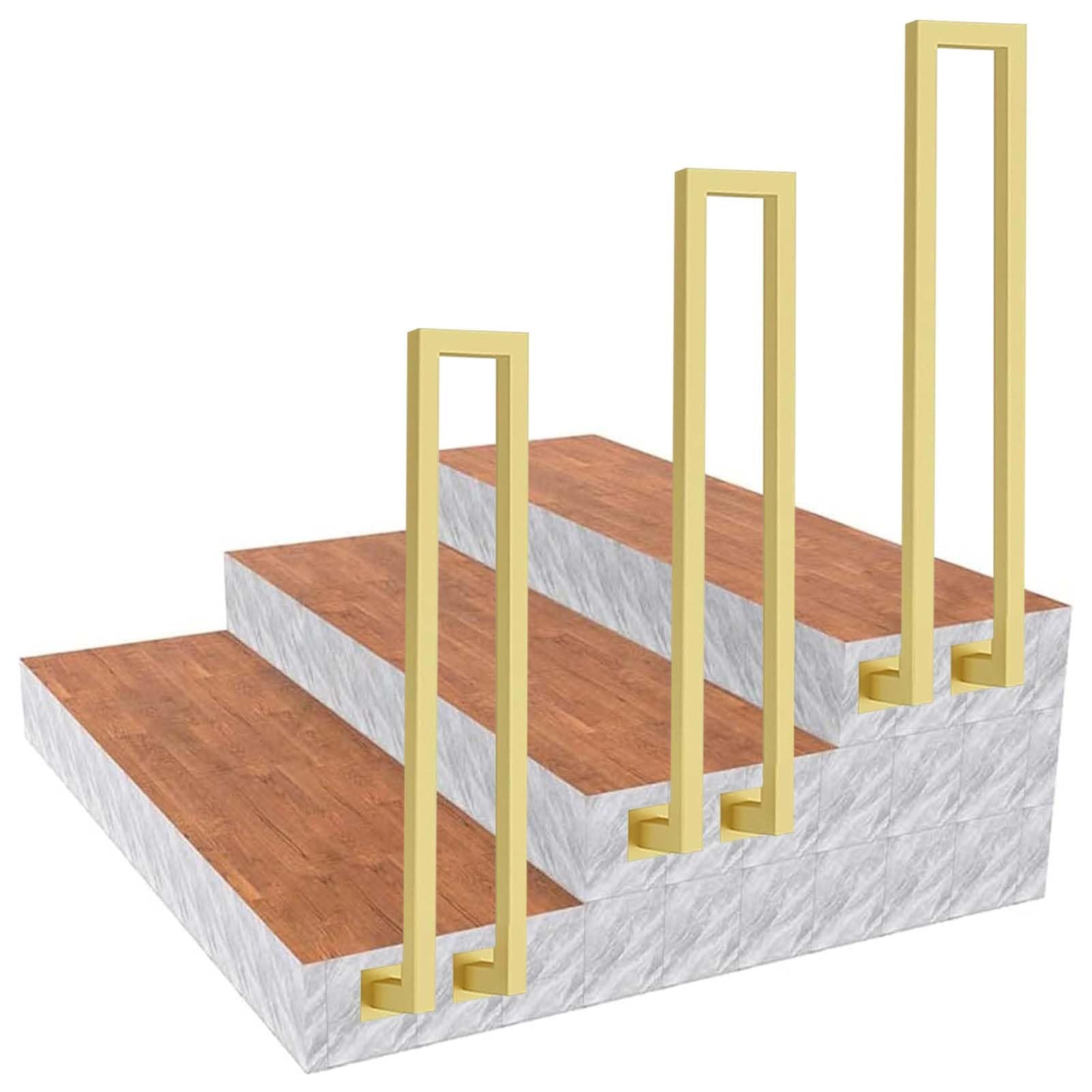 Rampe d'escalier pour porche et jardin, style tube carré doré chic