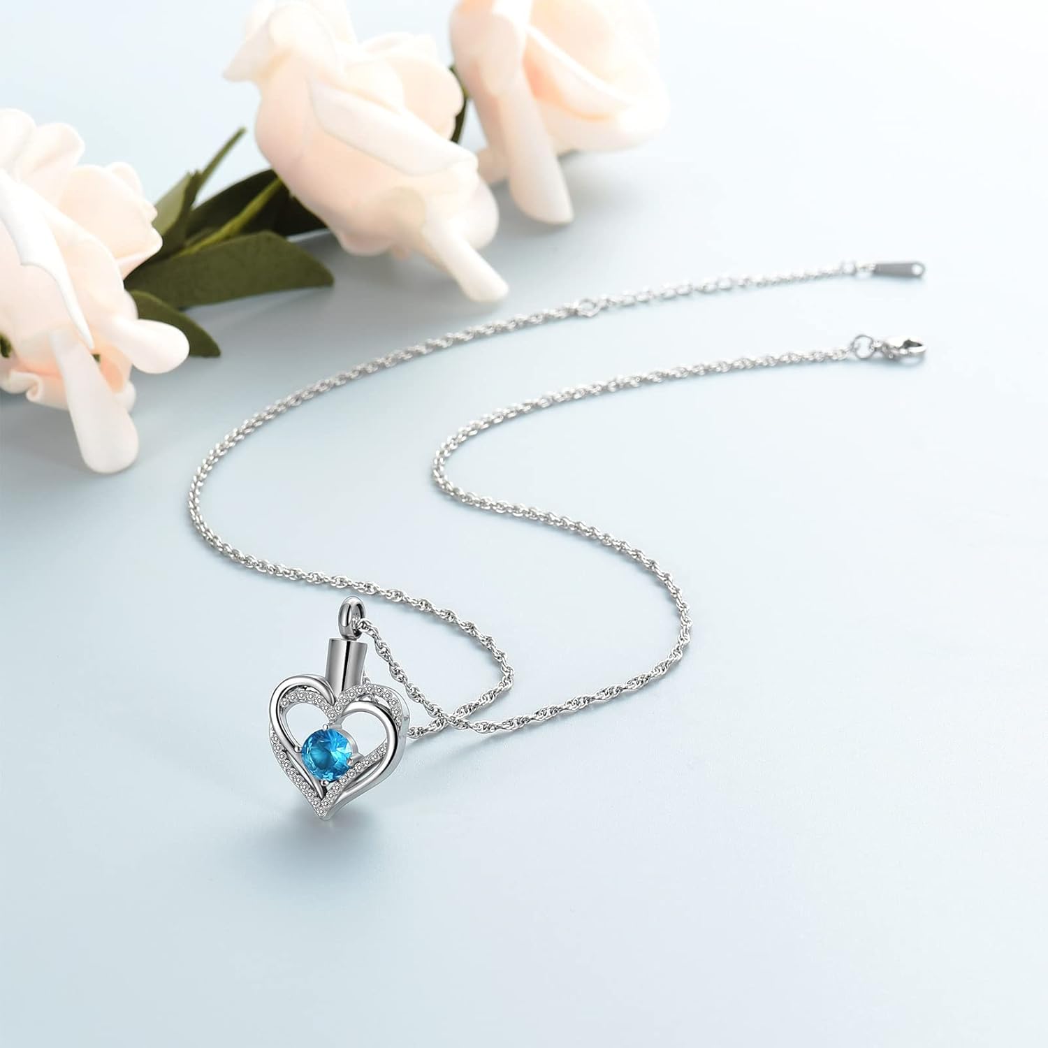 shajwo Cremation Jewelry Heart Urn Necklace for Ashes for Women Gilrs Memorial Keepsake Birthstone Pendant - Image 2