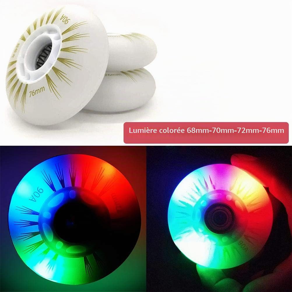 Lot de 8 roues de rollers à roulettes lumineuses avec flash LED 70 mm pour enfants et adolescents