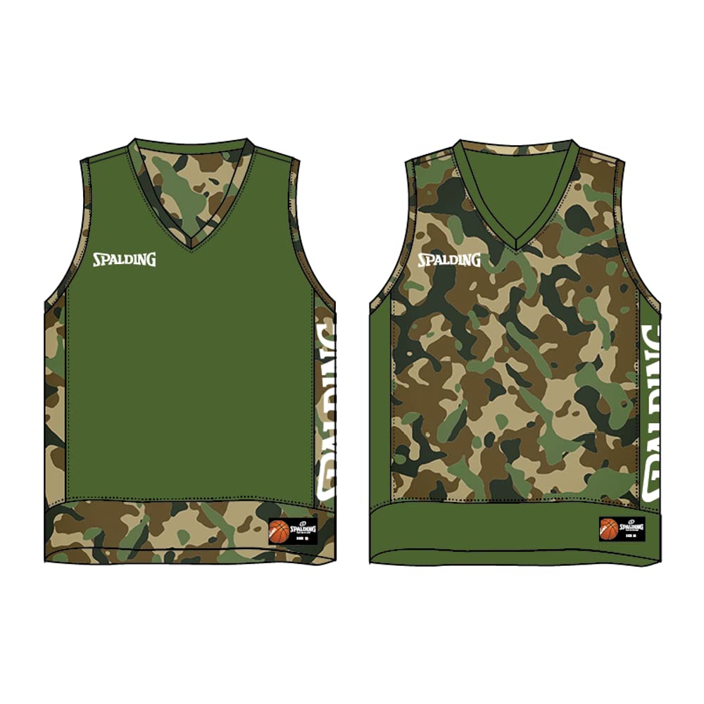 Spalding - Camiseta de tirantes reversible - Top de baloncesto - Camuflaje/Caqui - Talla XXL - Ropa deportiva - Baloncesto