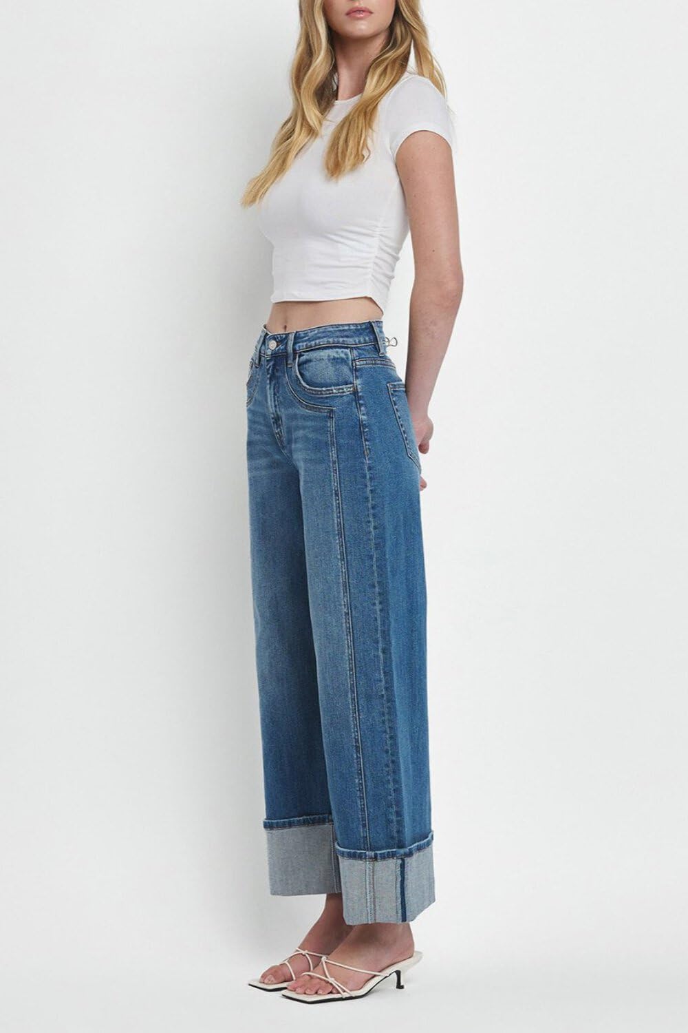Flying Monkey - Super High Rise Cuffed Baggy Wide Jeans - F5856