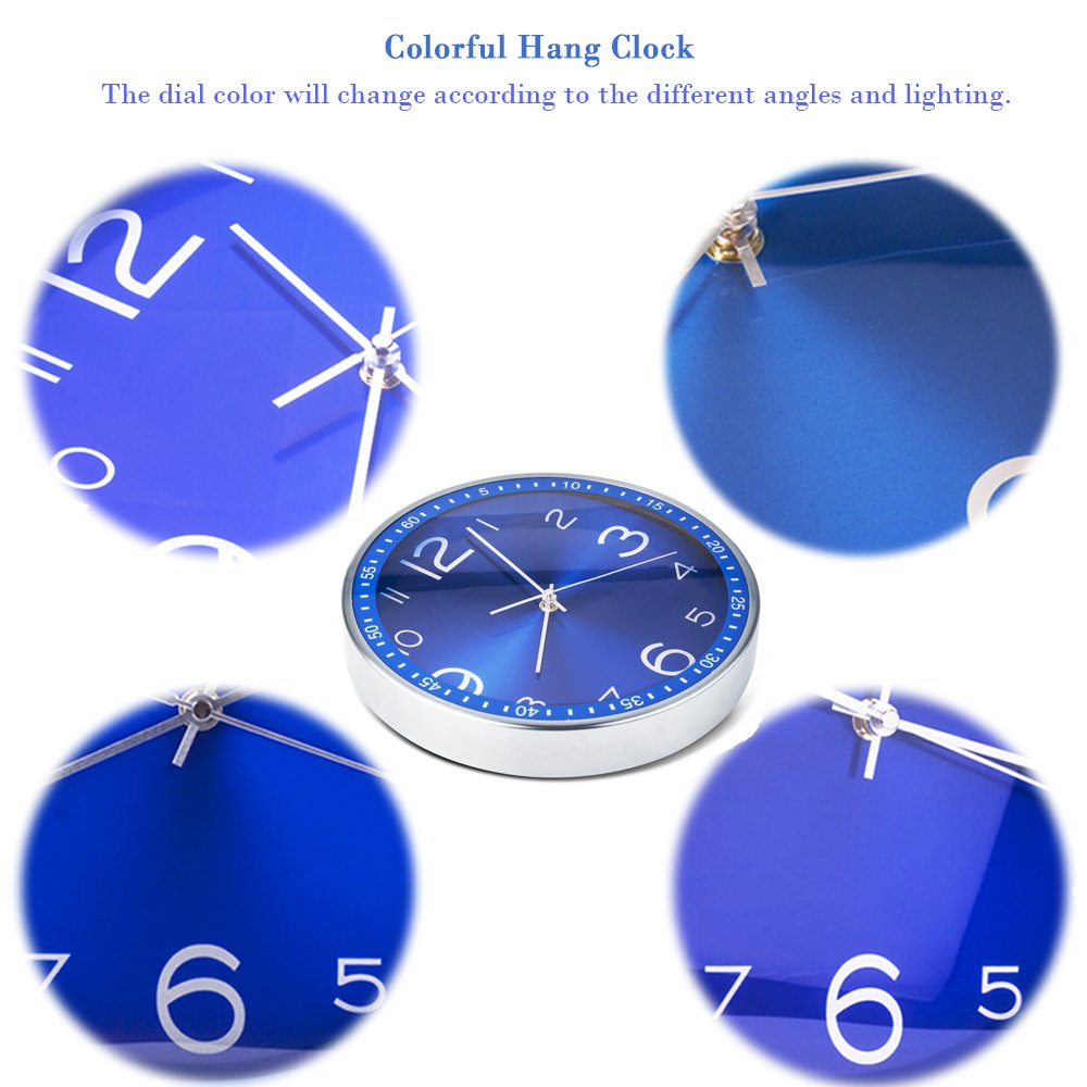 Egundo Blue Wall Clock Battery Operated 12 Inch Decorative,Silent Non