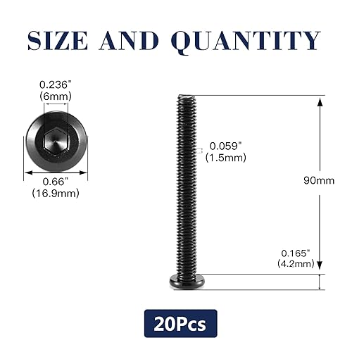 Miniatura 107 de 20 tornillos hexagonales de cabeza plana M6 x 1.575 in, acero inoxidable 304 18-8, rosca completa, óxido negro (con llave hexagonal)