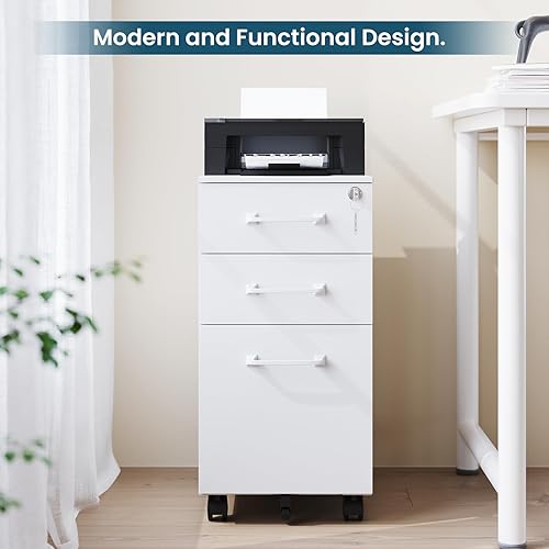 Miniatura 55 de MIIIKO Archivador de 3 cajones con cerradura, archivadores verticales de metal negro para oficina en casa, gabinetes de archivos completamente