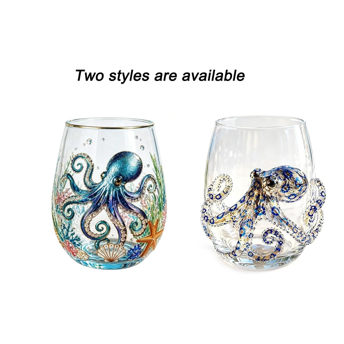 Genérico Cristalería artesanal con diseño de pulpo azul anillado, vaso de bar con forma de pulpo marino y cuchara, vaso de bar artesanal con diseño de animal marino para amantes del océano. (A2)