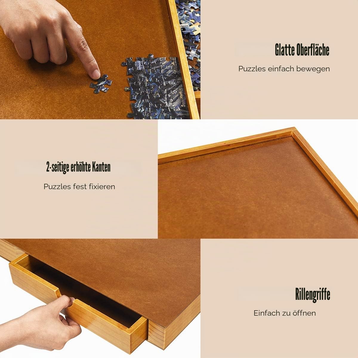 DREAMADE Puzzletisch aus Holz, 80 x 65cm, Puzzleboard mit 4 Schubladen, Puzzle-Speichersystem mit ebener Arbeitsfläche, Puzzlematte, Puzzlebrett für 1000-1500 Teile