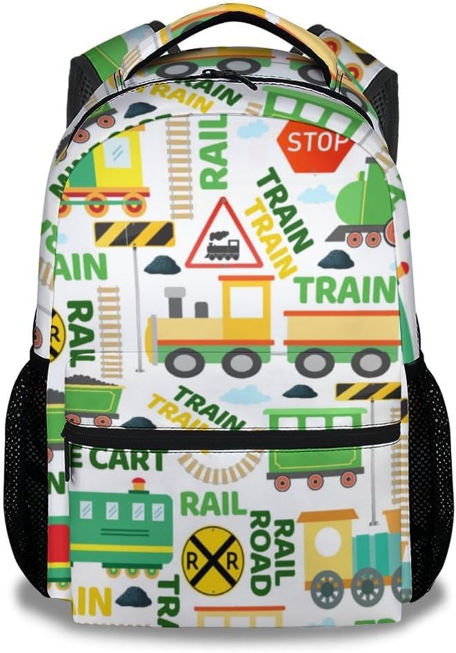 Train School Backpack for Boys Girls, 16 Inch Blue Backpacks for Kids 6-12 Years, Lightweight Cartoon Bookbag for Travel