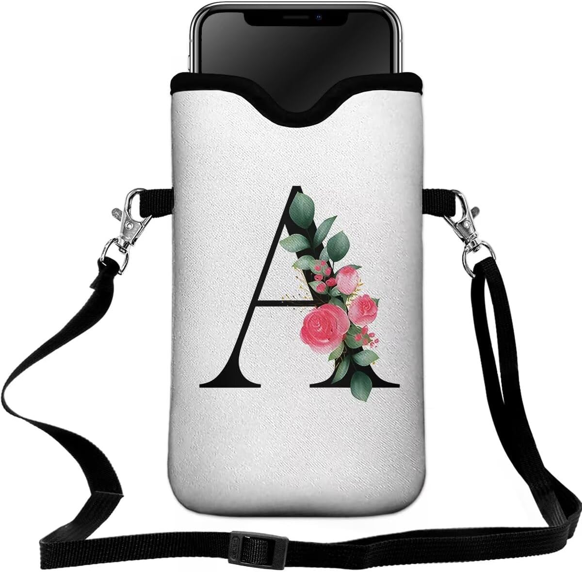 FREZORA Cell Phone Sleeves Bag Case Crossbody Neoprene Holder Lanyard Phone Pouch for Women Men 7.5 X 4.5 Inches - Letter_A