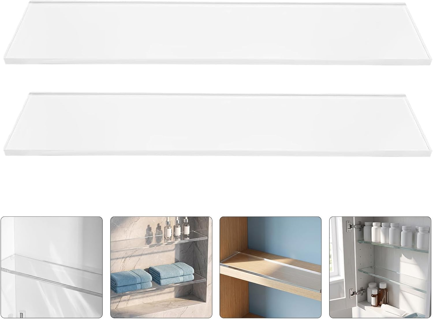 Mobestech 2pcs Rectangular Acrylic Medicine Cabinet Shelf Divider Board