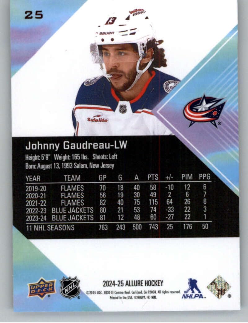 2024-25 Upper Deck Allure #25 Johnny Gaudreau Columbus Blue Jackets NHL Hockey Card in Raw (NM or Better) Condition