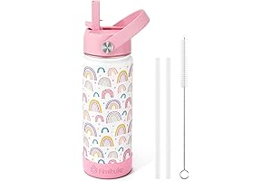 Kids Water Bottle - 18oz Stainless Steel with Straw