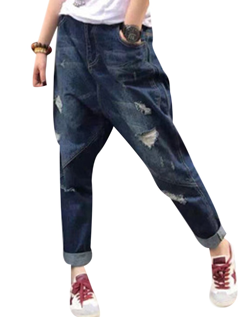 Youlee Jeans da Donna Harem Foro Rotto con Tasche