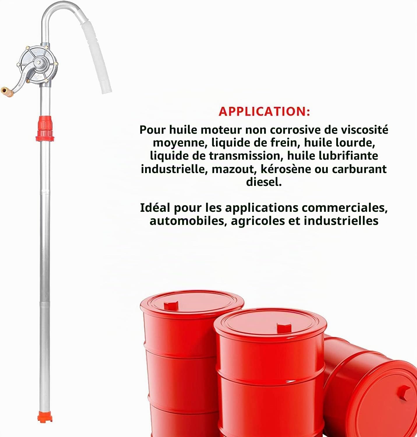 Pompe à Manuelle, Baril d' de manivelle rotative en Alliage d'aluminium, Pompe à Tambour Pompe à Manivelle Pompe a fût Outil de pompage de Carburant d'essence 29