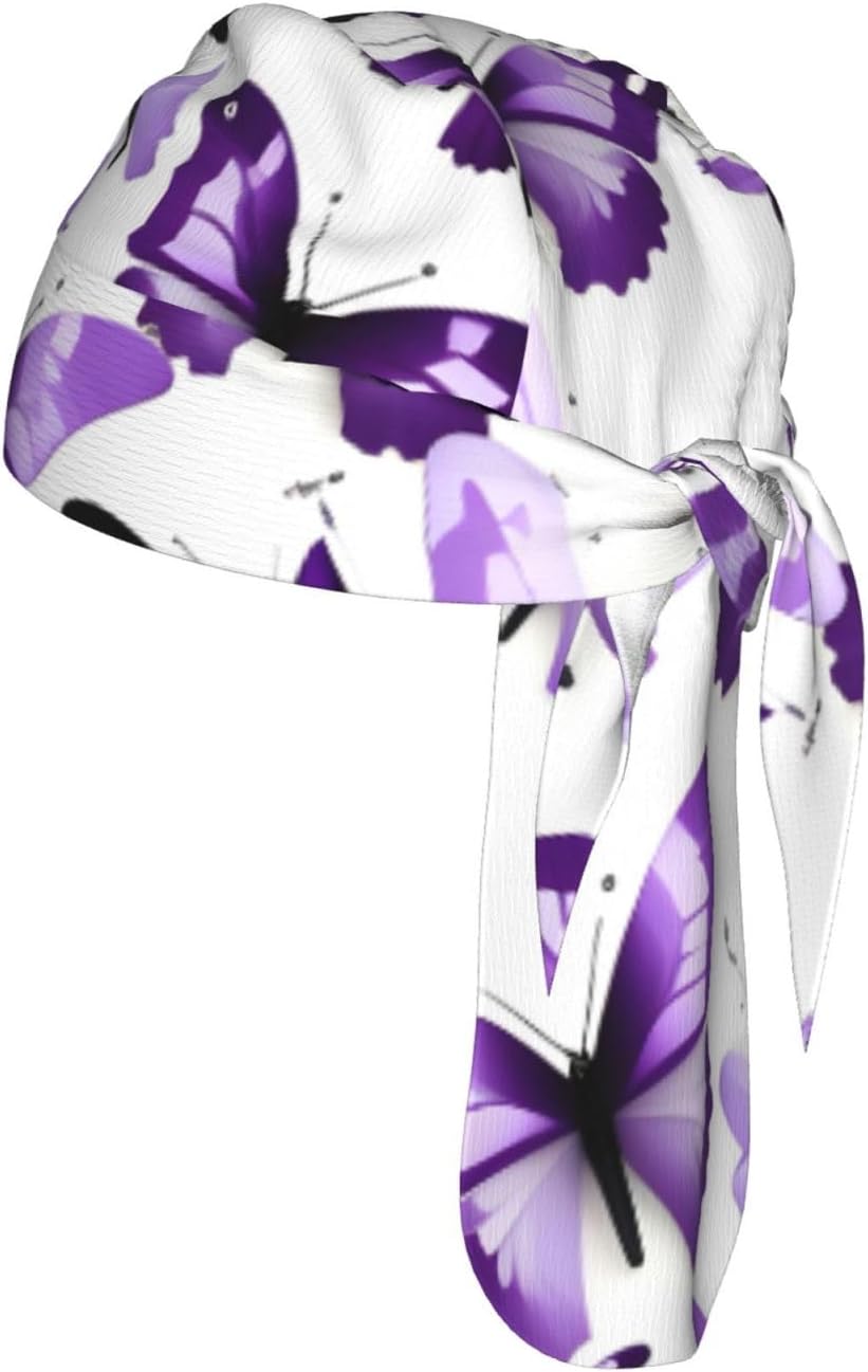 White Purple Butterflies Print Sport Headbands for Men and Women Quick Dry Head Bandana Non-Slip Head Wraps for Exercising
