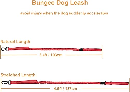 Correa elástica para perro con dispensador de bolsas de basura, correa táctica sin tirones para absorción de golpes, 2 asas de control, clip para