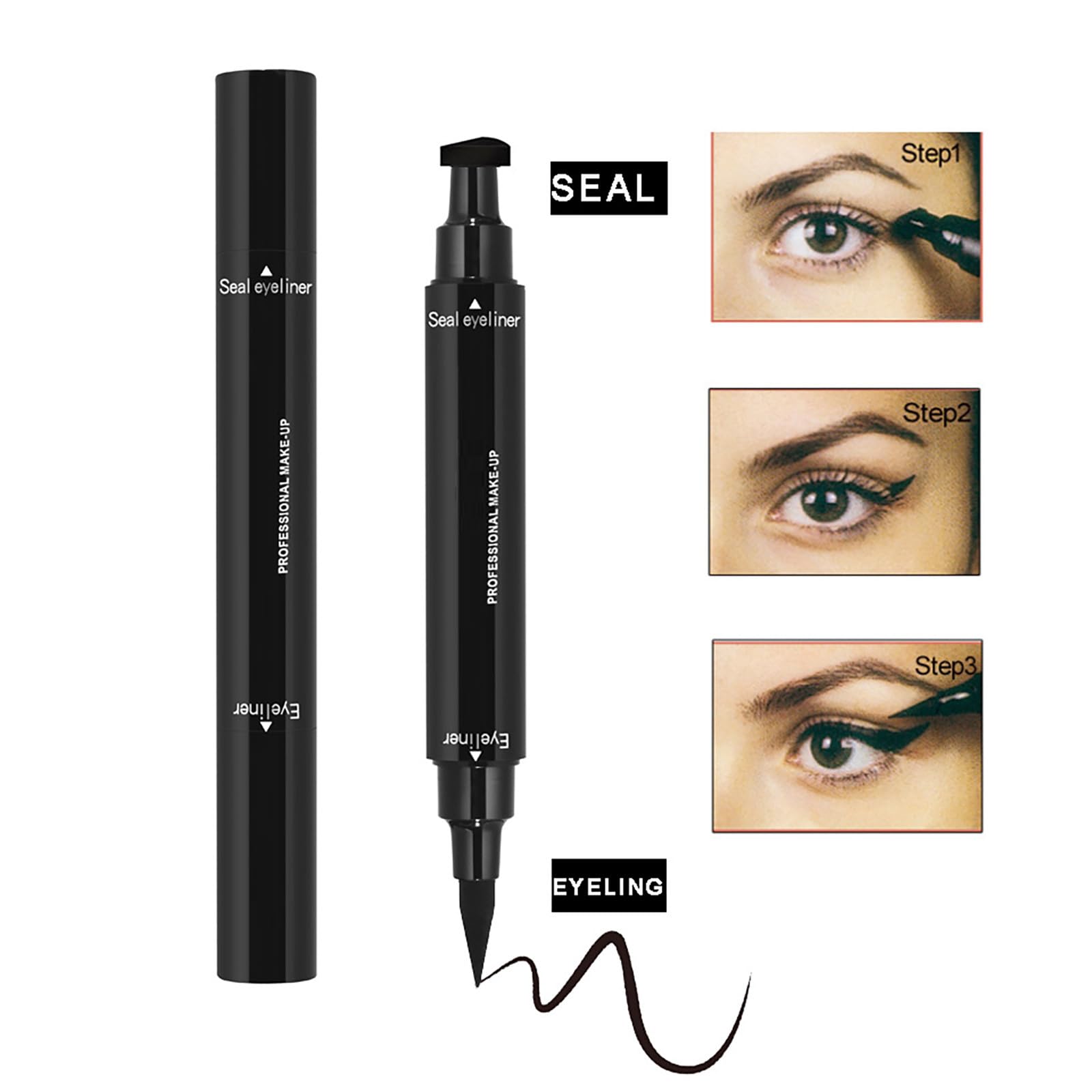 Beauté Liquide noir à double tête 2 en 1 joint triangulaire et pointe outil de maquillage des yeux durable et résistant pour les femmes 3,5 ml. (Black, 12.7x1.4 cm)